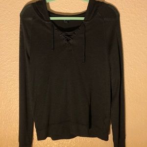 Lace Up Black Knit Sweater